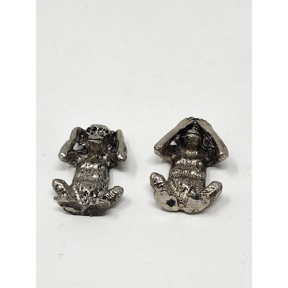 Set of 2 Pewter Monkeys See No Evil, Hear No Evil 1.5 in tall. - Picture 2 of 4